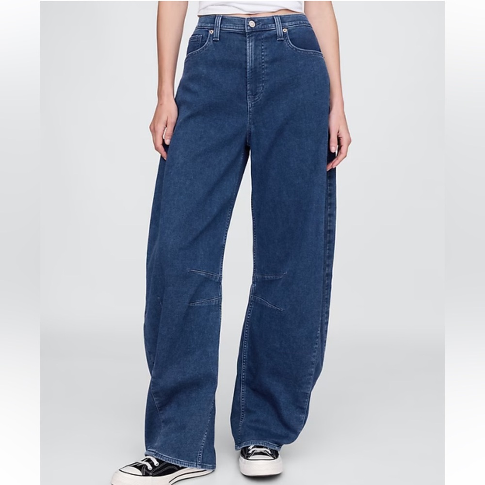 Gap High Rise Knit Horseshoe Barrel Leg Jeans W2252 Sz 28 / 6 Tall - Picture 3 of 12